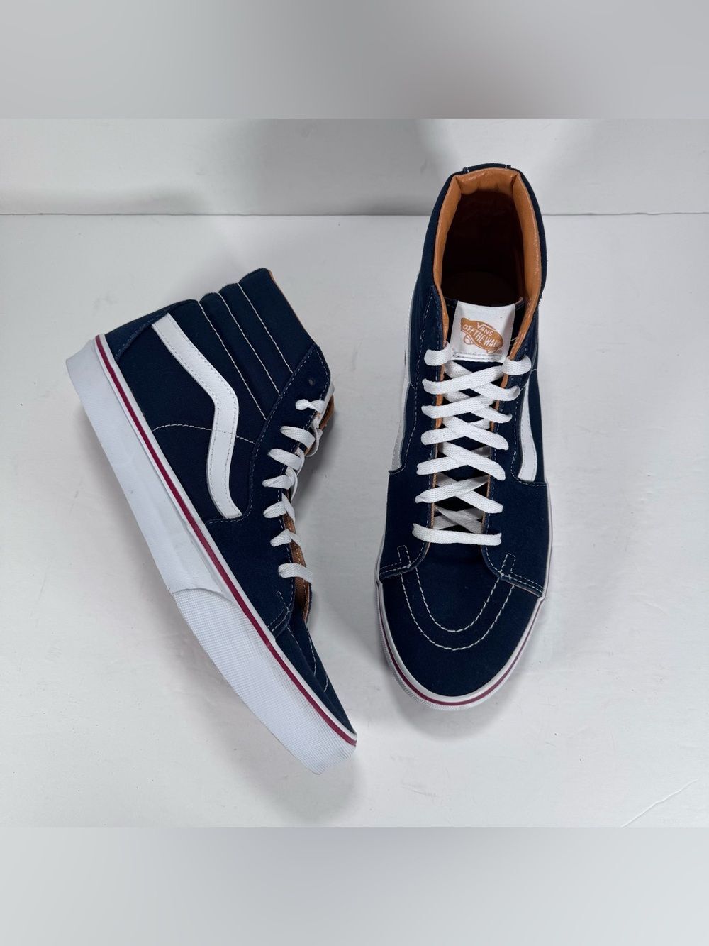 Vans Sk8-Hi Tri Tone Navy Blue White High Top Skate Shoe Sneakers Men Size 10.5